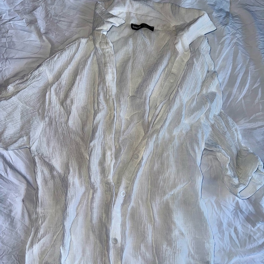 Oversized White Flowy Button Up